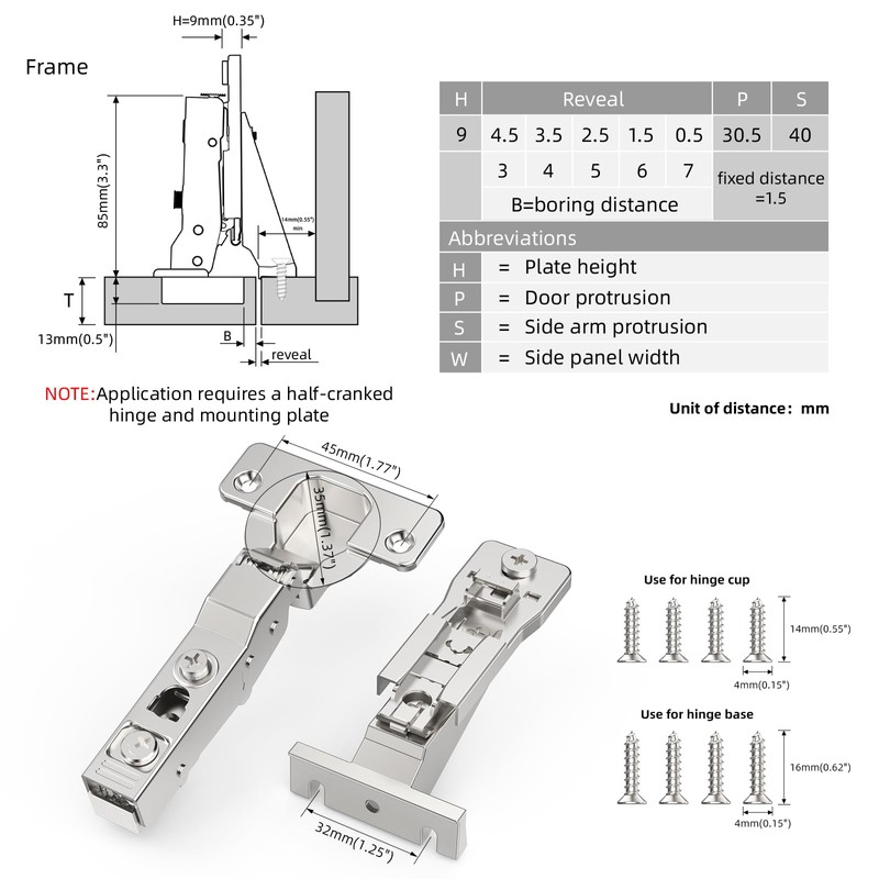 Cosycove Face Frame Inset Cabinet Hinge (4pcs), 105 Face Frame