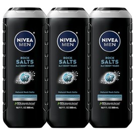 NIVEA Men DEEP Rock Salts Body Wash - Exfoliating Deep Clean with Himalayan Salt - 16.9 fl. Oz. Bottle (Pack of 3)
