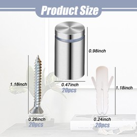 DERJDISF Standoff Screws - Pack of 20 Stainless Steel Wall Standoffs for Hanging Acrylic Picture Frame, Perfect 12X25mm Advertising Screws Glass Acrylic Advertising Nail