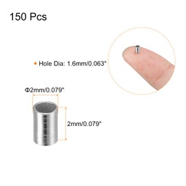 uxcell 150Pcs Crimp Tube Beads, 2x2mm Brass Tube Crimp End Spacer Beads Tiny Stoppers for Bracelet Jewelry Making DIY, Silver Tone