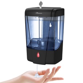 PLUSSEN Soap Dispenser Wall Mount, Automatic Hand Sanitizer Dispenser 600ml Gel n Liquid Touchless Commercial Wall Soap Dispenser for Bathroom,Black-600ml