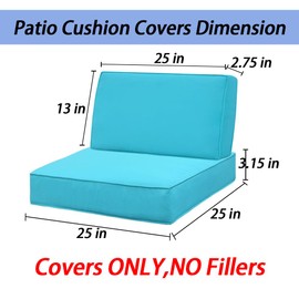 Frxeyaliz 4Pcs Patio Cushion Covers 24.8X24.8x3.5inch(4Pack) Replacement Waterproof Outdoor Furniture Cushion Anti-Slip Seat and Backrest Cover for Garden and Backyard