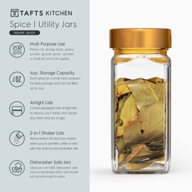 Tafts SQUARE Glass Spice Jars & Bottles l 33% Thicker - 12 Pcs Glass Spice - 3 oz or 4oz Empty Glass Spice Seasoning Containers l Shaker Lids and Airtight Caps l Aluminum Finish (Square, Bronze)