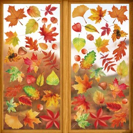 Fall Decorations - 6 Sheets Fall Window Clings for Glass Windows Autumn Maple Leaves Acorns Window Stickers Thanksgiving Window Decals for Home Office Shop School Classroom Decor
