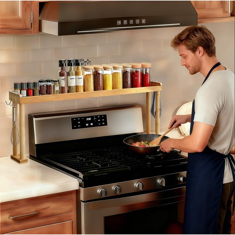 MAVOTER Over The Stove Top Shelf for Kitchen Bamboo Spice