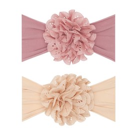 Baby Bling Bows Newborn to Little Girls Hair Bow - EYELET FLOWER HEADBANDS Toddlers Hair Accessories, Made in the USA, One Size (2 Pack Mauve & Petal)
