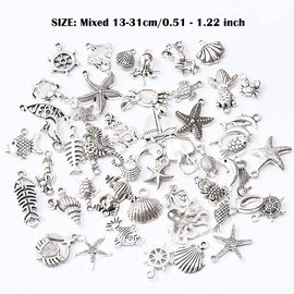SIEBOLD 50pcs Mixed Charms Pendant, Bracelet Pendant Set, Ocean Animal Charms Pendant, for DIY Crafts Charms Pendant Jewellery Used Making Bracelets Necklaces Earrings Pendant, Metal