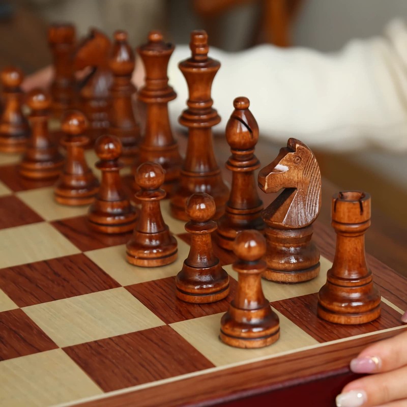 20" Extra Large Solid Walnut Wooden Chess Set with 2