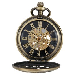 Tiong Retro Gear Mechanical Pocket Watch Hand Wind Steampunk Pocket Watch with Chain Gift Box for Men