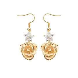 24K Gold Dipped Rose Earrings for Women and Girls, Fashion Golden Dipped Rose Earrings Best Gift for Girlfriend Wife Women on Mother Day Anniversary Birthday(Diamond-Ivory)