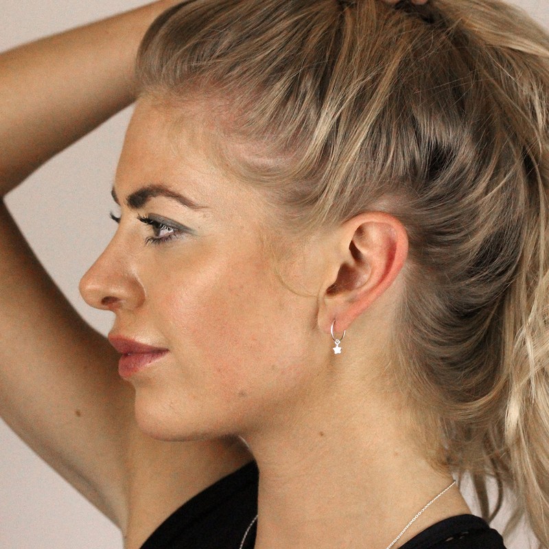 Sterling Silver Tiny Star Charm Hoop 12mm Earrings