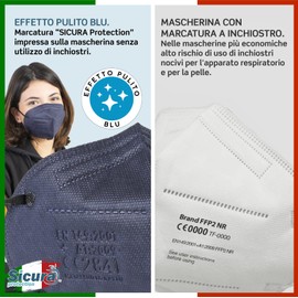 50 FFP2 Masks, CE Certified Blue with Black Elastic Band, Safe Logo with Embossing, BFE ≥99%, Made in Italy, Sanitized and Individually Sealed FFP2 Masks