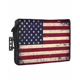 DecorLovee Vintage American Flag Outdoor TV Cover 30 to 32 Inches Weatherproof & Waterproof, USA Flag Outdoor TV Enclosure with Remote Control Pocket, Retro Rustic TV Screen Protectors for Outside TV