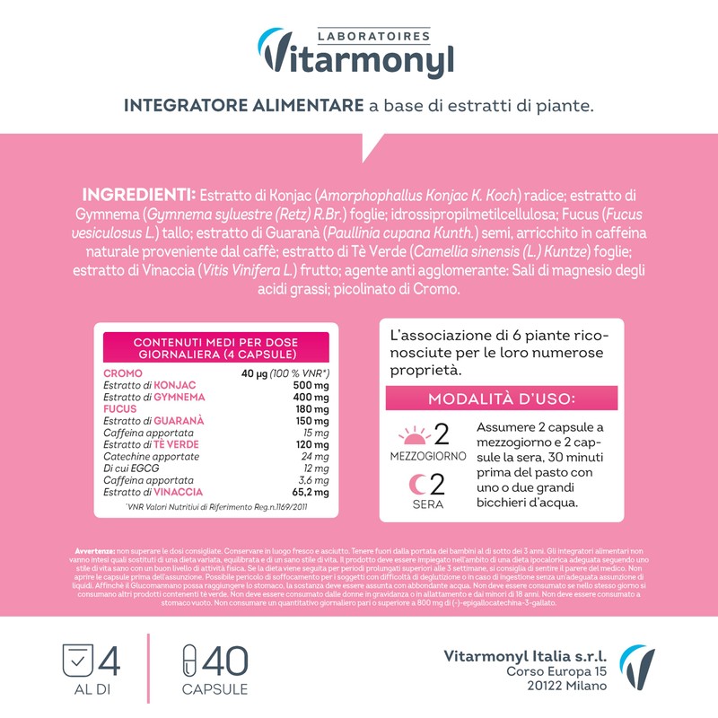 Vitarmonyl Integratore Vite Rossa - Azione Drenante - Con Glucomannano,