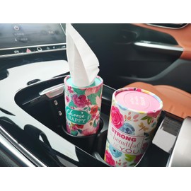 Car Tissue Cylinder with Floral Design - Round tissues Holder, 3-Ply Facial Tissues,Car Tissue Holder, Perfect for Car, Home, Office & Bathroom.