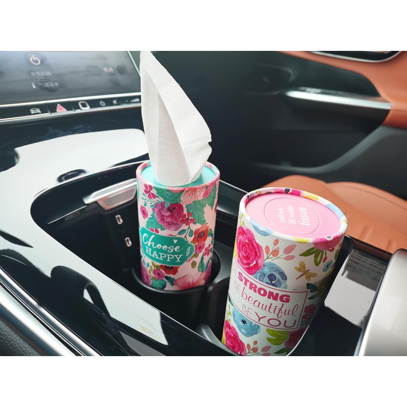 Car Tissue Cylinder with Floral Design - Round tissues Holder,
