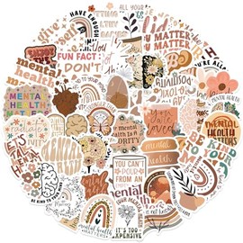 AUCEKO 50PCS Multicolor Bohemian Mental Health Stickers, Vinyl Stickers for Laptop, Water Bottle, Skateboard, Guitar, Car, Bike