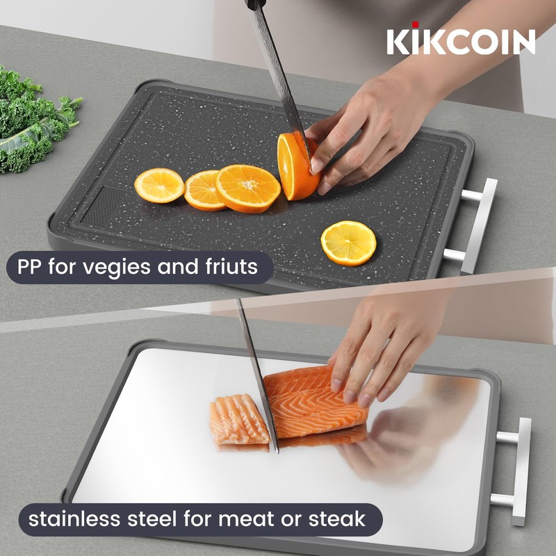 Kikcoin Double Sided Stainless Steel Cutting Boards for Kitchen, Stainless