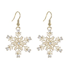 Ever Faith Party Snowflake Drop Hook Earrings Pierced Dangle Winter Austrian Crystal for Women Friend Christmas Gifts Gold-Tone