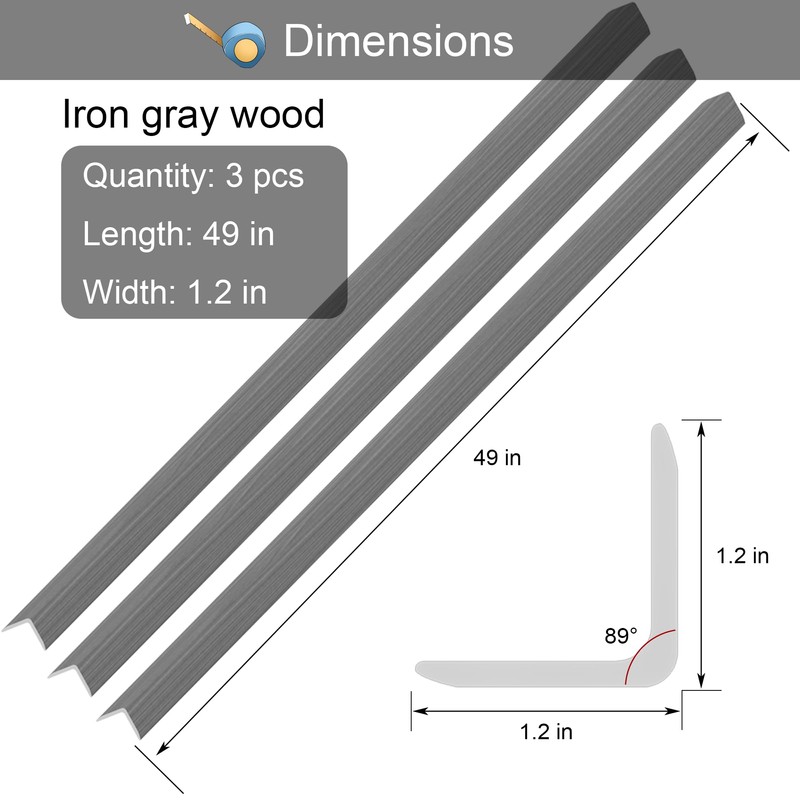 3 Pcs 49" Wall Corner Protector Trim, Gray Wood Grain