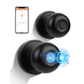 Tinewa Fingerprint Door Lock, Smart Fingerprint Door Knob with Lock, Biometric Door Lock with App Control & Key, Great for Bedrooms, Front Door, Apartments, Hotels Matte Black