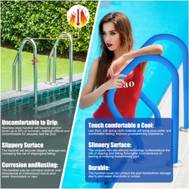 AHFCANG 6FT Pool Handrail Cover with Zippers - Non-Slip Safety Pool Railing Covers for Inground Swimming Pool Hand Railing Cover,Safety Grip Sleeve(Blue)