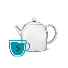 bredemeijer Santhee Double Walled Teapot, 1.0-Liter Stainless Steel Glossy Finish with Glossy Accents