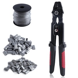GOLD DEER 102PCS Wire Rope Crimping Tool Kit Ferrule Crimping Tool Kit Fishing Crimping Tool with Crimping Plier and 165FT 50M 304 Stainless Steel Wire Rope 100PCS Aluminum Crimping Sleeve