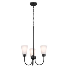 Kichler Erma 3-Light Chandelier with Satin Etched Glass, Updated Traditional Ceiling Light Fixture for Living Room, Dining Room, Bedroom, or Foyer in Black, (18" x 18.5")