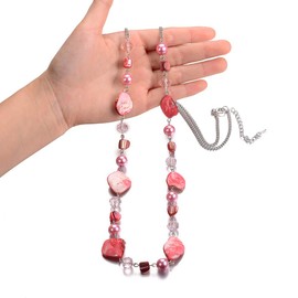 Women's Long Pearl Necklace, Statement Boho Silver Metal Necklace, Wedding Anniversary Fashion Jewellery, Gifts, Jumper, Necklace for Women, Resin Glass Pearl,