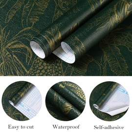 Fiula Green and Gold Wallpaper Peel and Stick wallpaper78.7 x17.3 Forest Wallpaper Contact Paper Tropical and Jungle Wallpaper for Bedroom Waterproof Removable Shelf Liner Decal Vinyl Roll