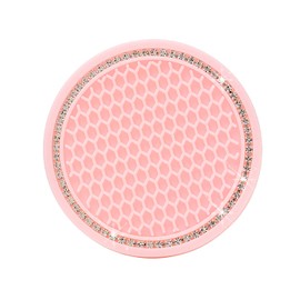 2 Pcs Universal Vehicle Bling Cup Holder Insert Coaster Car Interior Accessories 2.75 inch Silicone Anti Slip Crystal Rhinestone Car Coaster Pink