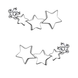 1 Pair star earrings sterling silver,Mini Triple Stars Climber Earrings, Minimalist Star Stud Earring Flat Studs Hypoallergenic,Cartilage Sleeper Stud Earring,for Cute Small Studs for Teen Girls