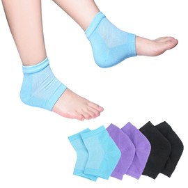JUMPOW JUMPOW Moisturizing Socks, Gel Heel Socks for Dry Cracked Heels, Ventilated Spa Socks with Vitamin E & Aloe, Toeless, 3 Pairs (Blue, Purple, Black) - 6 Count (Pack of 1)