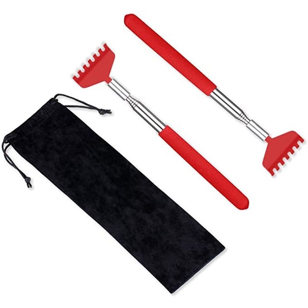 2 Pack Portable Extendable Back Scratcher, Metal Stainless Steel Telescoping Back Scratcher Tool with Carrying Bag