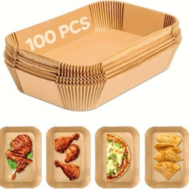 Air Fryer Disposable Paper Liners, Round/Square/Rectangle, 50pcs/100pcs, Non-Stick Parchment Paper for Ninja Dual Air Fryer 50pcs/100pcs (100, Rectangle-21x13x4.5cm)