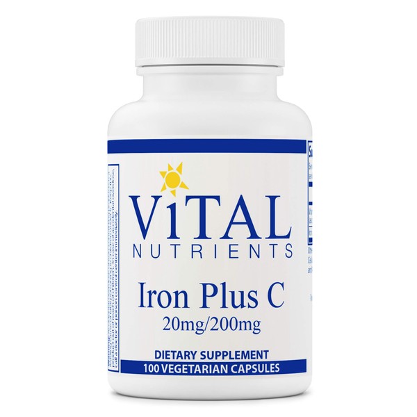 Vital Nutrients Iron Plus Vitamin C | Vegan Iron Supplement | 20mg Iron with Vitamin C to Increase Iron and Energy Levels | Gluten, Dairy and Soy Free | Non-GMO | 100 Capsules