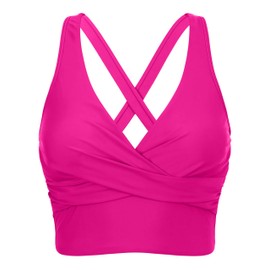 Firpearl Womens Full Coverage Bikini with Underwire Supportive Bathing Suit Top Wrap Push Up Swim Top Hot Pink 10