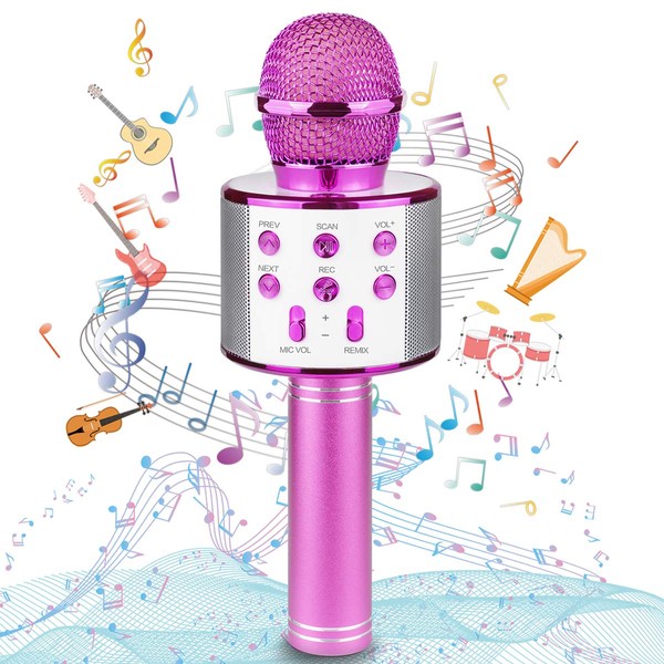 Ranphykx Bluetooth Karaoke Wireless Microphone for Kids, Hottest Birthday Presents Toys for 9 10 11 12 Years Old Boys Girl (Hot Pink)