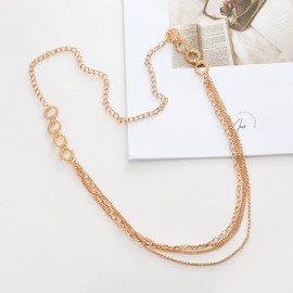 FULU AUTUMN Long Gold/Silver Chain Layered Necklace for Women Boho Multi-strand Rope Chains Statement Collar Necklace Silver Jewelry Gift(34-Gold)