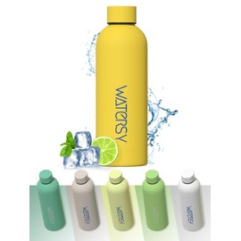WATERSY Insulated Water Bottle Stainless Steel Bottle 500 ml Water Bottle Thermal Stainless Steel Dopper Thermos Flask Leak-Proof 24 Hours Cold Ideal for School, Office, Sports Hall, Yellow