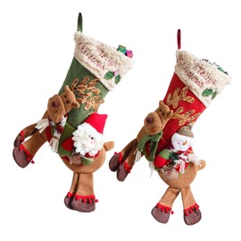 ACOOH 2Pack Christmas Stockings,16.5In Large Santa/Snowman Riding Deer Xmas Stockings Decorations Hanging Christmas Tree Decor for Family Holiday Xmas Party Decor