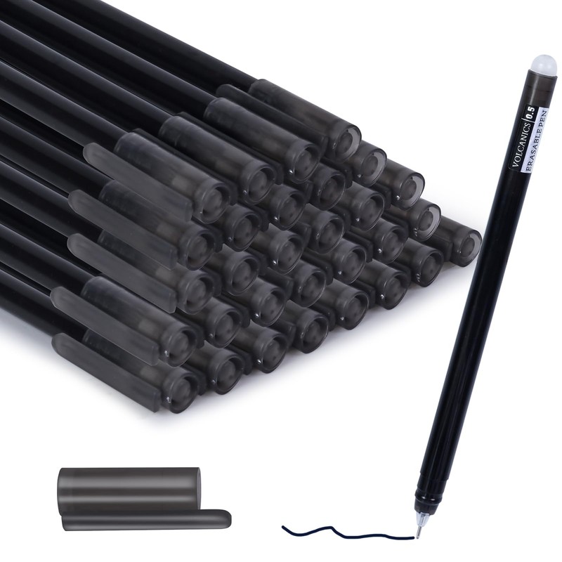 Volcanics Erasable-Gel-Pens Black, 30PCS Fine Point 0.7 mm, Mistakes Dispear