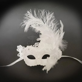 Feather Masquerade Ball Mask White M7634