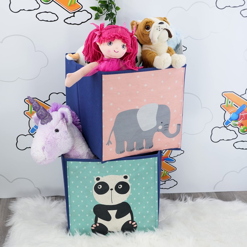 Set of 4 Animal Design Storage Boxes Foldable Toy Chest