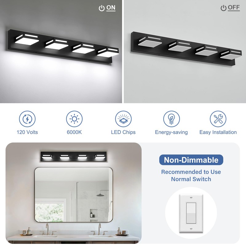 Donrao 30-Inch 4-Light LED Modern Black Bathroom Vanity Light Fixtures
