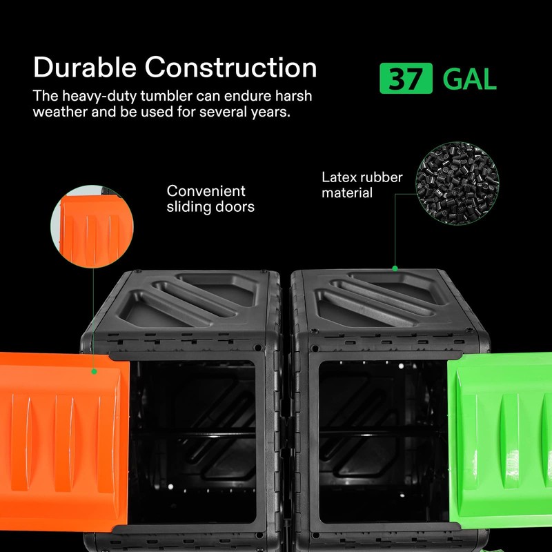 VIVOSUN Dual Chamber Tumbling Composter, 2X 18.5 Gallon Compost Bin,