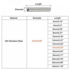 sourcing map Pack of 50 Tension Pins 304 Stainless Steel Round Flat Wood Support Shelves Fixing 2 x 15 mm