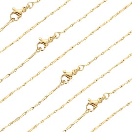 Beebeecraft 6Pcs 45CM 17.8 Inch Serpentine Chains 18k Gold Plated Fine Cable Curb End Necklace Chains Bulk with Lobster Clasps for Jewelry Making