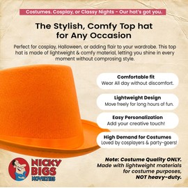 Nicky Bigs Novelties Deluxe Tall Orange Top Hat Tuxedo Costume, Men & Women, Party Hats for Adults, Magician Top Hat Halloween Costume, Adjustable Size